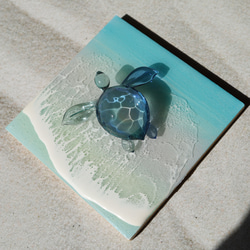 ガラスのウミガメと海色小型パネル＊アクアマリンと水色のウミガメオブジェ ～波紋～ 2枚目の画像