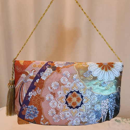 Creema限定♡母の日】九百錦熨流し雪輪文、新帯リメイク2waysクラッチ 