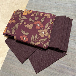 199号 半幅帯 正絹 リバーシブル 友禅小紋 小豆色×江戸小紋 濃紫☆締め