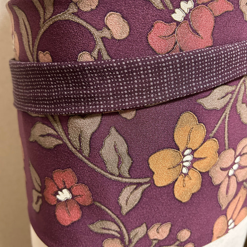 袋帯 リバーシブル 小豆色 花柄刺繍