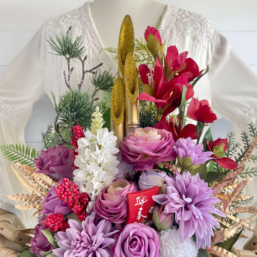 数量限定 てづくり 門松 紫 正月アレンジ 新年飾り 正月アレンジ 竹