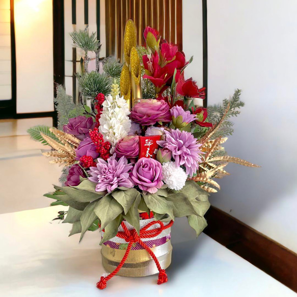 数量限定 てづくり 門松 紫 正月アレンジ 新年飾り 正月アレンジ 竹