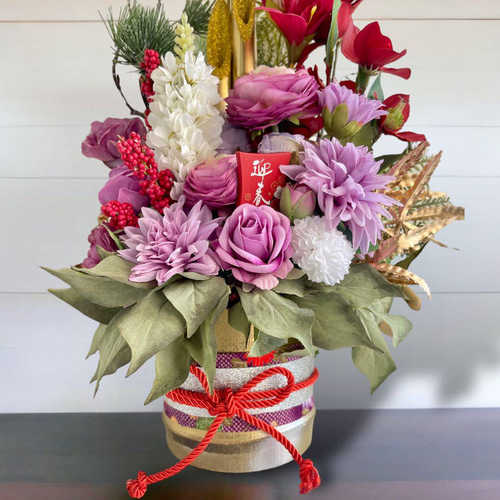 数量限定 てづくり 門松 紫 正月アレンジ 新年飾り 正月アレンジ 竹