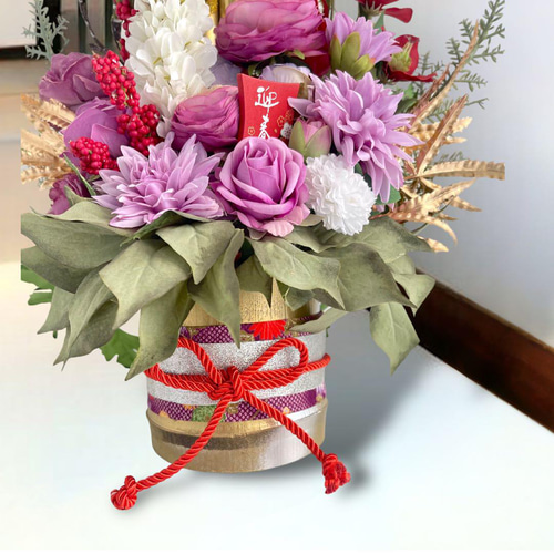 数量限定 てづくり 門松 紫 正月アレンジ 新年飾り 正月アレンジ 竹