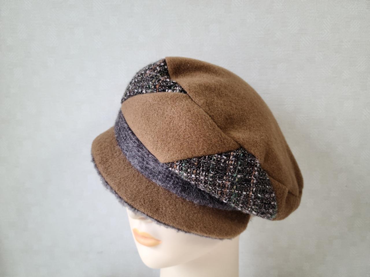 魅せる帽子☆カシミヤで暖かく♪イタリアンウールのベレー風キャスケット～キャメル