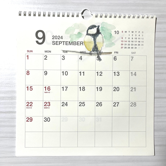 ご予約⭐️2024年　シジュウカラの壁掛けカレンダー（手書き） 9枚目の画像
