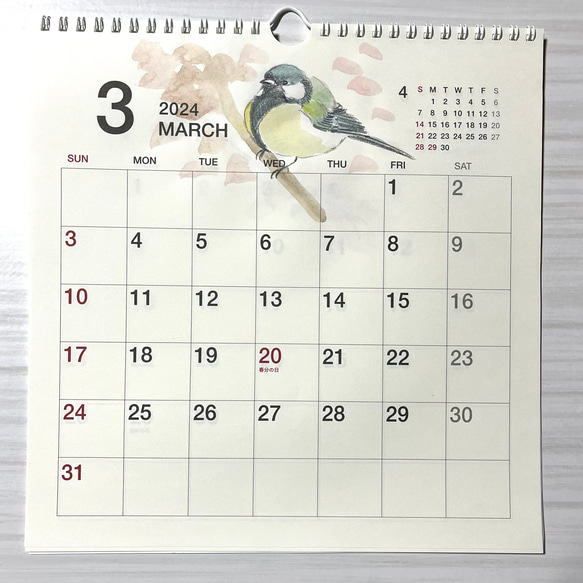 ご予約⭐️2024年　シジュウカラの壁掛けカレンダー（手書き） 3枚目の画像