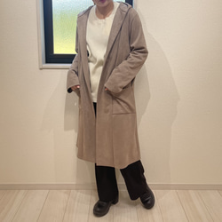 【春秋冬】ロングコート　軽量　なめらかな肌ざわり　体型カバー　フード付き　ポッケ付き　(モカ) 5枚目の画像