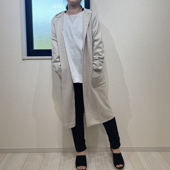 春秋冬】ロングコート 軽量 なめらかな肌ざわり 体型カバー