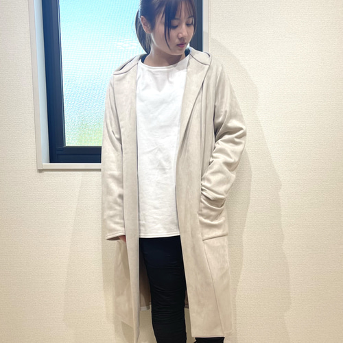 未使用　ノーブル　ロングコート　ベルト　コットンリネン　ゆったり体型カバー 50％オフ】【春秋冬】ロングコート 軽量 なめらかな肌ざわり 体型