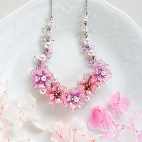 silver stainless steel ほんわか*ピンクの花 八重桜 ◇ ピンク