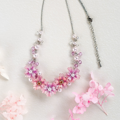 silver stainless steel ほんわか*ピンクの花 八重桜 ◇ ピンク