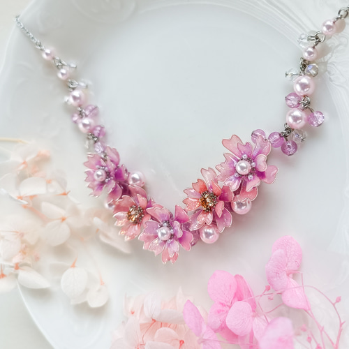 silver stainless steel ほんわか*ピンクの花 八重桜 ◇ ピンクパール