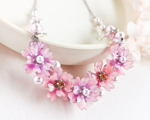 【超特価】 No.1298☆ハンドメイド☆桜ピンク♡フラワーレジンネックレス 冷やさ ネックレス・ペンダント