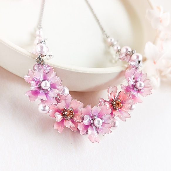 ピンクパール ネックレス silver stainless steel ほんわか*ピンクの花 八重桜 ◇ ピンク
