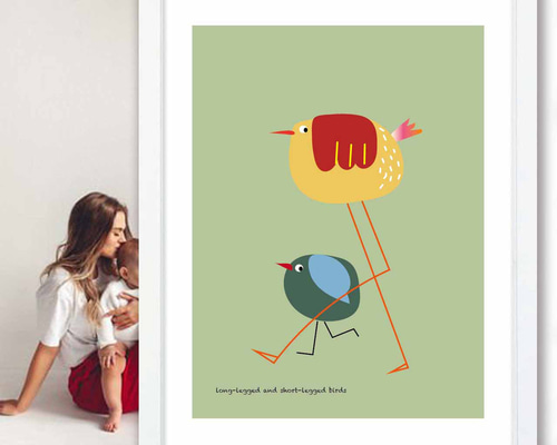 脚の長い鳥短い鳥 イラスト ポスター A4 A3 A2 A1 アートポスター