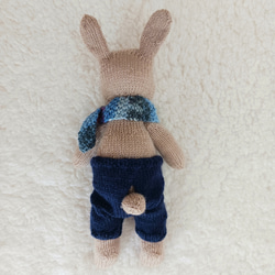 着せ替え用フードケープ付き　ウサギの編みぐるみ　青マフラー 8枚目の画像