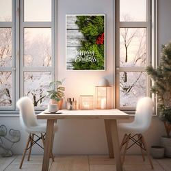 クリスマスツリーと西洋ヒイラギの実が彩る温かみのあるモミの木の枝デザイン・ホリデーシーズン飾り付けポスター 2枚目の画像