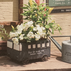 《可愛いバス型 ブリキ鉢》観葉植物 多肉植物 お花の寄せ植えに ガーデニング ビオラ パンジー アンティーク 465 2枚目の画像