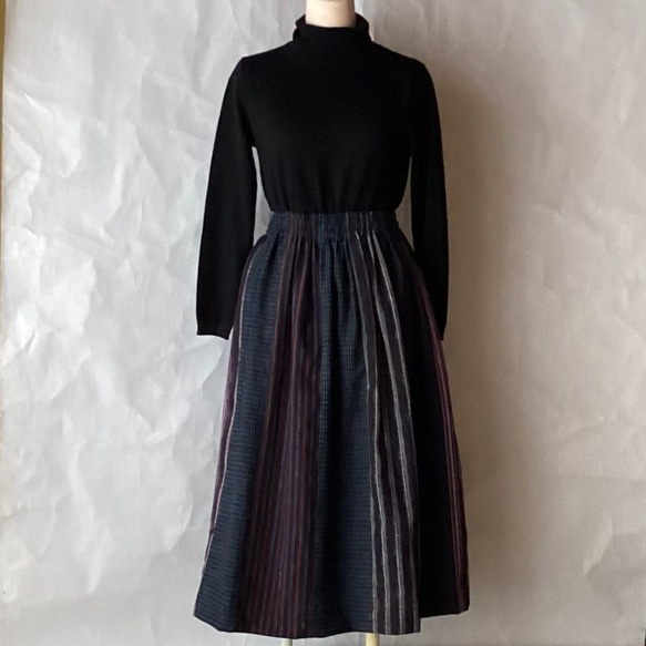 古布　絣　縞つなぎのスカート 3枚目の画像