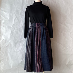 古布　絣　縞つなぎのスカート 4枚目の画像