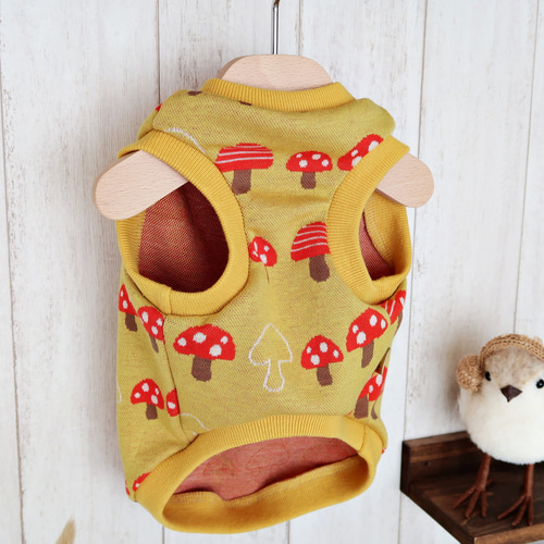 犬服 ❁完成品 Mサイズ❁ ポップきのこ柄 ニット生地 カラー