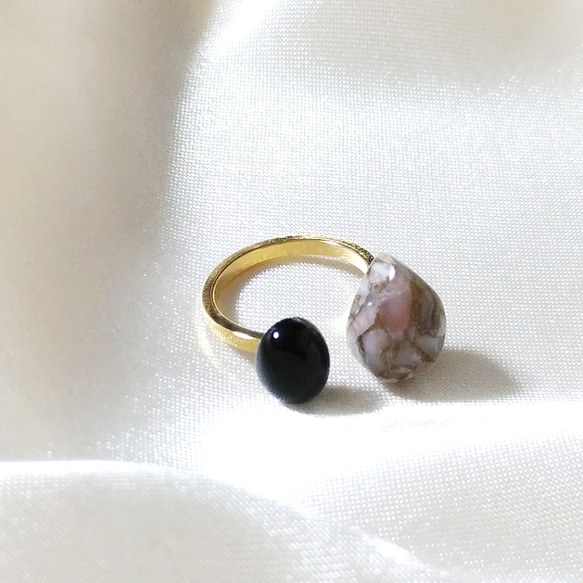 天然石リング　ギフト　フォークリング　フリーサイズ　ピンクオパール　オニキス　指輪 10枚目の画像