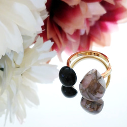 天然石リング　ギフト　フォークリング　フリーサイズ　ピンクオパール　オニキス　指輪 2枚目の画像