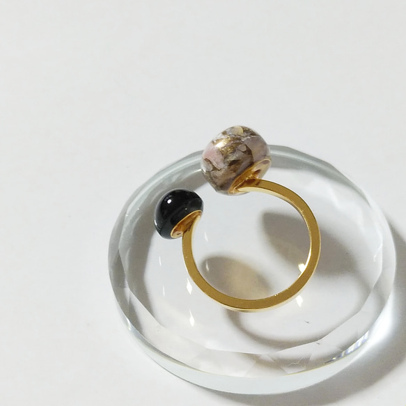 天然石リング　ギフト　フォークリング　フリーサイズ　ピンクオパール　オニキス　指輪 8枚目の画像