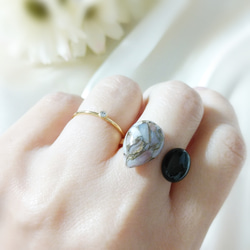 天然石リング　ギフト　フォークリング　フリーサイズ　ピンクオパール　オニキス　指輪 1枚目の画像