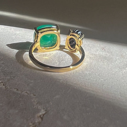 天然石グリーンオニキス×ストライプオニキスのフォークリング  金属アレルギー対応 カラーストーン 指輪 5枚目の画像