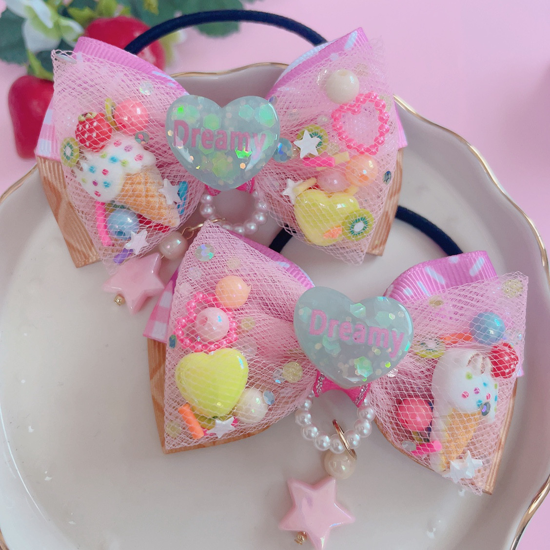 【サマーセット】マーメイドリボン♡ツイン♡チュールポンポン♡パープル