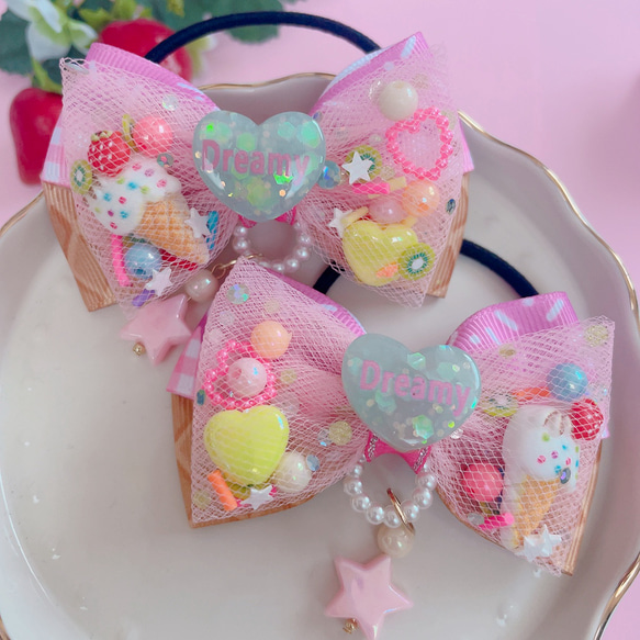 アイス♡ Fancy チュールリボン ツイン ハンドメイド リボン ヘアゴム