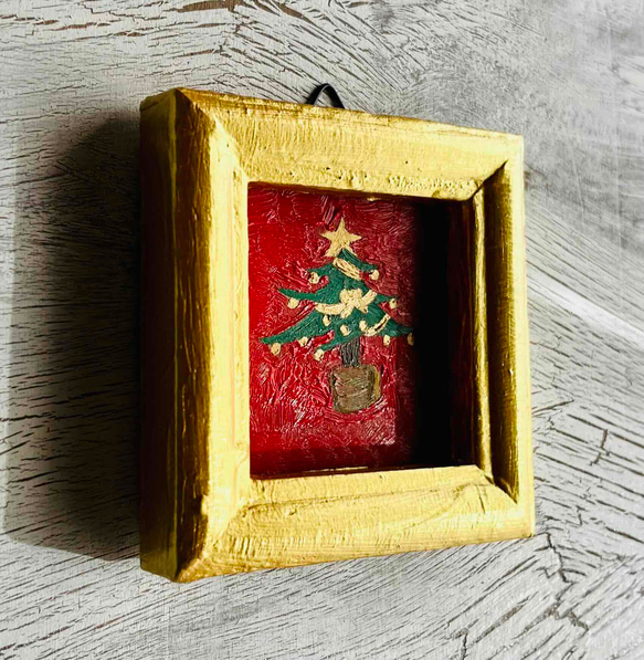 金縁額装「クリスマスツリー」手描き・油彩・原画 1枚目の画像