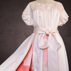 品格刺繍ピンク 差し色ギャザーワンピース フォーマル 和柄 着物リメイク 結婚式 演奏会 和柄 黒 Ｎ51107 11枚目の画像
