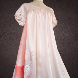 品格刺繍ピンク 差し色ギャザーワンピース フォーマル 和柄 着物リメイク 結婚式 演奏会 和柄 黒 Ｎ51107 14枚目の画像