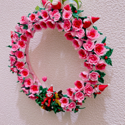 ピンクの薔薇のクリスマスリース 4枚目の画像