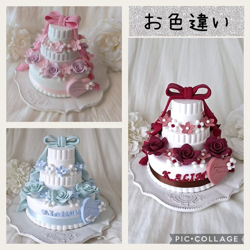 クレイケーキ フェイクケーキ ドレープリボン ラウンドフラワー