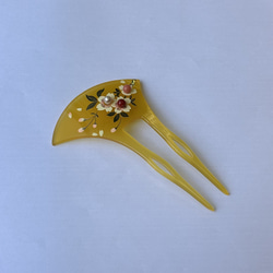 珊瑚と本真珠付き　蒔絵入り　かんざし　『桜』　アメ色樹脂製　R51119H1 12枚目の画像