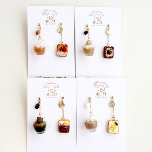 cafe time】クマのエスプレッソとティラミスパン ピアス/イヤリング 