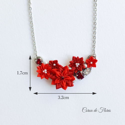 極小つまみ細工のネックレス(赤) 正絹羽二重 シルク