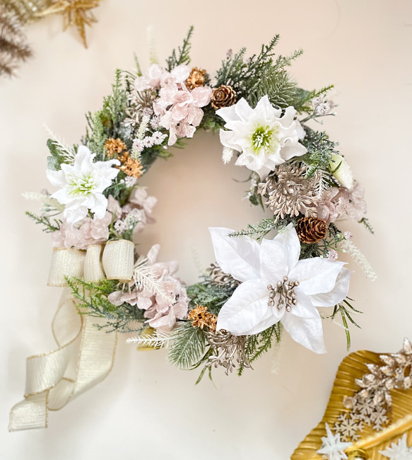 ホワイトクリスマスリース アーティフィシャルフラワー リース Peony 