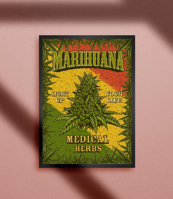 【A4額付き】大麻 マリファナ ガンジャ メディカル 医療 ハーブ CBD ロック レゲエ ボップアート 雑貨 ポスター 1枚目の画像