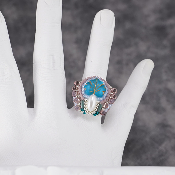 Chatty 戒指 187 一種尺寸適合大多數串珠刺繡戒指藍色超大圍巾戒指 第2張的照片