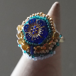 Chatty 戒指 188 均碼珠繡戒指 藍色超大戒指 也可用於繫圍巾 第1張的照片