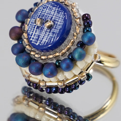 Chatty 戒指 194，一種尺寸最適合，串珠刺繡戒指，藍色，超大戒指，也可用於繫圍巾 第4張的照片