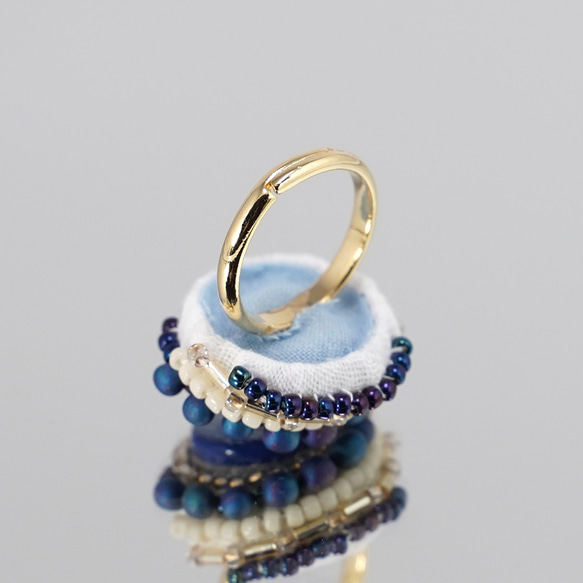Chatty 戒指 194，一種尺寸最適合，串珠刺繡戒指，藍色，超大戒指，也可用於繫圍巾 第5張的照片