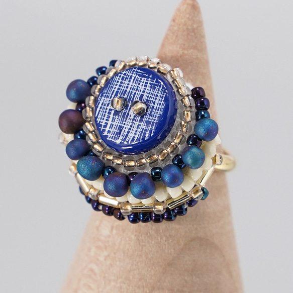 Chatty 戒指 194，一種尺寸最適合，串珠刺繡戒指，藍色，超大戒指，也可用於繫圍巾 第2張的照片