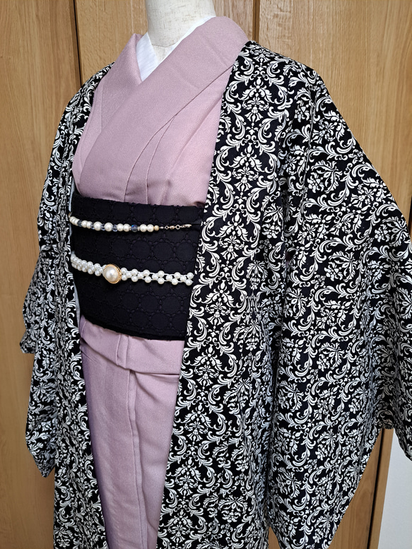 洗える羽織#長羽織#黒✕白#ヨーロピアンダマスク#一点もの#綿100%#和装 