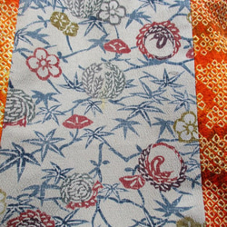 ７４８１　絞りと花柄の着物で作った巾着袋　＃送料無料 4枚目の画像